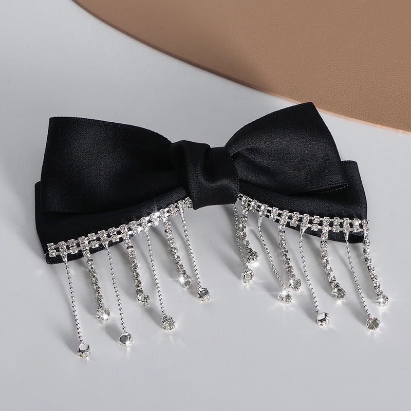 Wholesale Rhinestone Tassel Satin Bow Back Head Spring Clip Top Clip